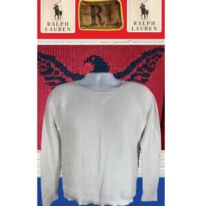 Lauren Ralph Lauren Womens White Waffle Knit Long Sleeve Shirt Size Large